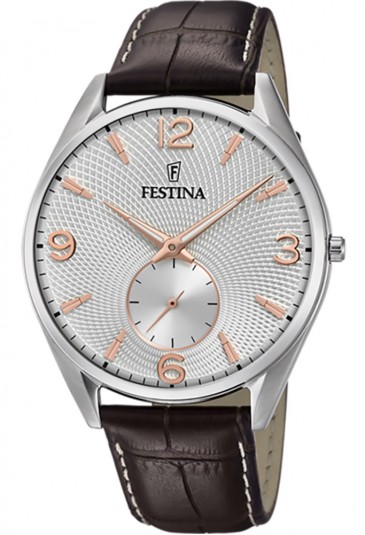 Orologio Festina Solo Tempo Acciaio Cinturino Pelle Marrone Uomo F6870/1