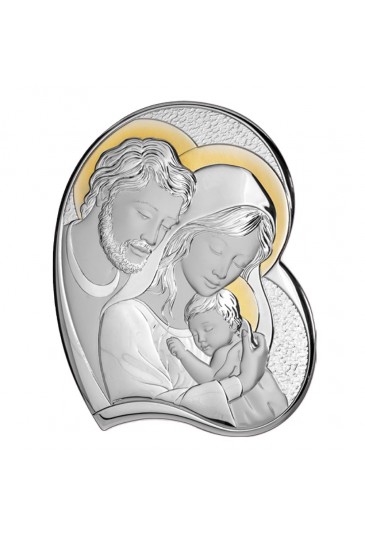 Quadro Sacra Famiglia Argento Bilamina Oro Legno Misura 16,50X20,50 Atelier 713/3