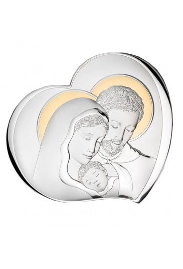 Quadro Sacra Famiglia Cuore Argento Bilamina Gold Legno Misura 32X28 81252/6L ORO