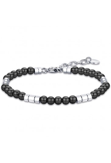 Bracciale Luca Barra Pietre Nere Elementi Acciaio Uomo BA1302