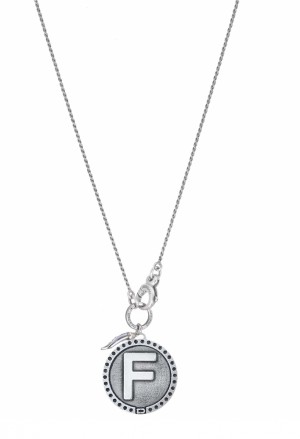 Collana Girocollo Dvccio Freedom Argento Brunito Lettera F Large Charm Cornetto Portafortuna GLQ2KFM