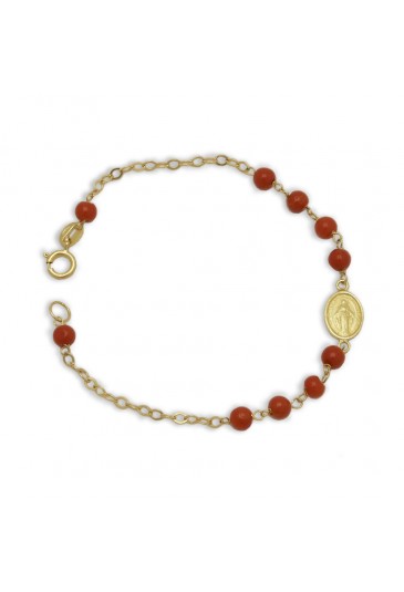 Bracciale Neonati Corallo Rosso Madonna Miracolosa Oro Giallo 18KT Regalo Nascita Fantasia Monile CC33MFM