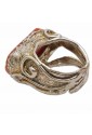 Anello Regolabile Argento Radice Corallo Rosso Rettangolare Fantasia Monile 6U4LLFM