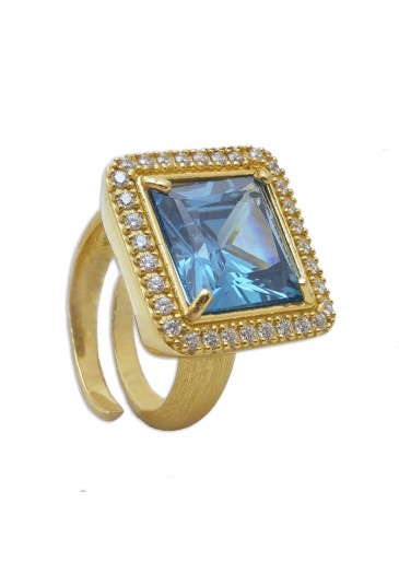 Anello Regolabile Cristallo Azzurro Argento Gold Misura Regolabile Fantasia Monile PGN30FM