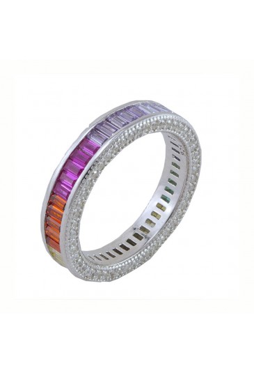 Anello Veretta Tutto Giro Cristalli Multicolor Arcobaleno Argento Silver Misura 21 Fantasia Monile SO1ZEFM