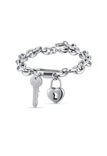 Bracciale Luca Barra Acciaio Chiave Cuore Lucchetto BK2216