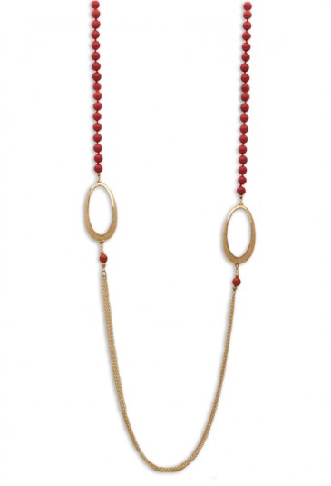 Collana Lunga Pietre Rosse Argento Rosa Mediterraneo DQO3JFM