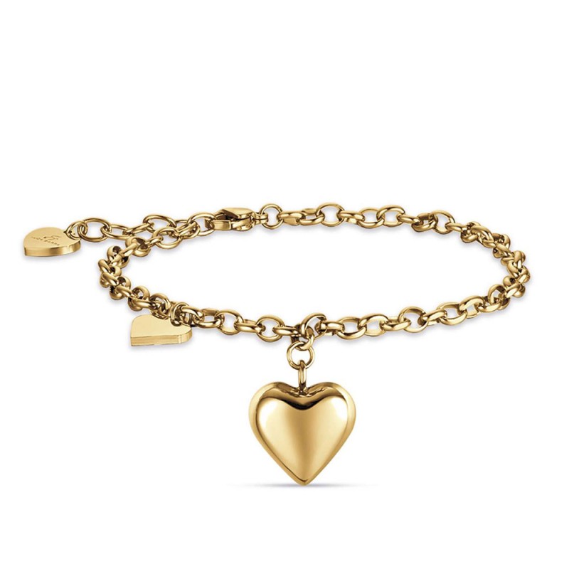 Life Charms Bracciale Elastico Donna A Cuore Dorato – Gioiello Con Ciondolo Cuore Placcato Oro E Perline Argento, Idea Regalo Confezionata In Scatola Con Biglietto 'You Have A Heart Of Gold'