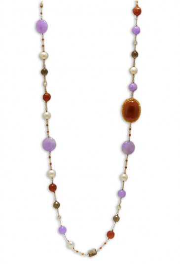 Collana Lunga Pietre Naturali Quarzo Corniola Ametista Perle Argento Gold Sike Jewels 1237-3