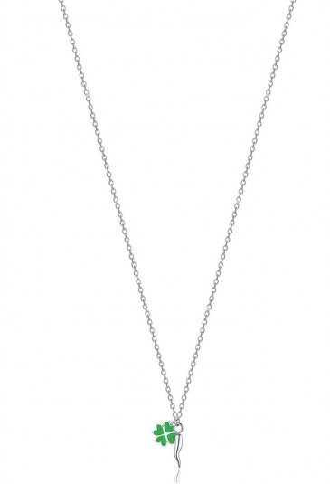 Collana Portafortuna Corno Quadrifoglio Verde Acciaio Luca Barra JC108