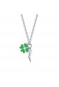 Collana Portafortuna Corno Quadrifoglio Verde Acciaio Luca Barra JC108