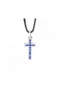 Collana Girocollo Recarlo Crocefisso Oro Bianco 18kt Zaffiri Blu Catena Argento Brunito Uomo P16CR092/BZB-52