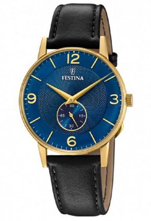 Orologio Festina Solo Tempo Quadrante Blu Cinturino Pelle Nero Uomo F20567/3