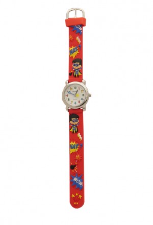 Orologio Bambino Da Polso Acciaio Cinturino Gomma Colore Rosso Disegno Supereroe Lowell PJ0551-1