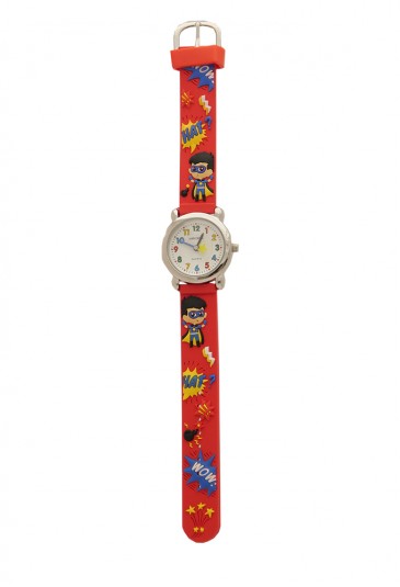 Orologio Bambino Da Polso Acciaio Cinturino Gomma Colore Rosso Disegno SuperEroe Lowell PJ0551-1