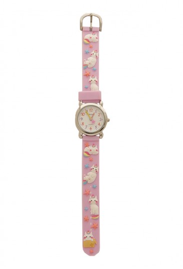 Orologio Bambino Da Polso Acciaio Cinturino Gomma Colore Rosa Disegno Unicorni Lowell PJ0551-4