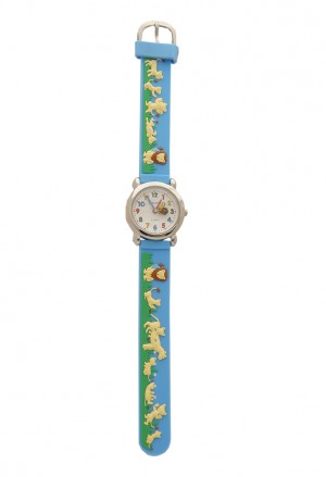 Orologio Bambino Da Polso Acciaio Cinturino Gomma Colore Celeste Disegno Leoni Lowell PJ0551-12