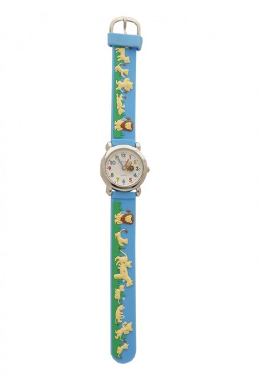 Orologio Bambino Da Polso Acciaio Cinturino Gomma Colore Celeste Disegno Leoni Lowell PJ0551-12