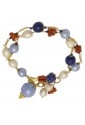Bracciale Due Fili Pietre Dure Blu Argento Dorato Perle Coralli Sike Jewel 1394-1BR