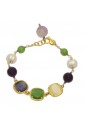 Bracciale Pietre Dure Verde Viola Perle Argento Gold Sike Jewel 1255-1BR