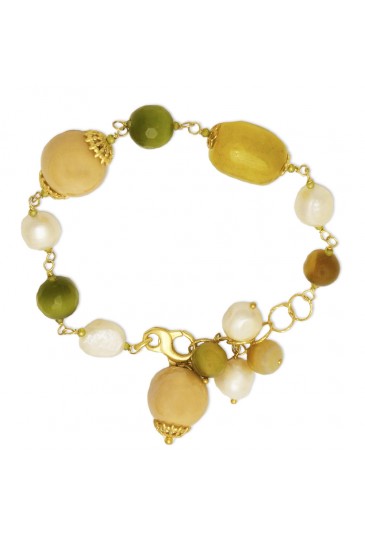 Bracciale Pietre Dure Verde Brown Perle Argento Gold Occhio Di Gatto Sike Jewel 110-8BRA.A