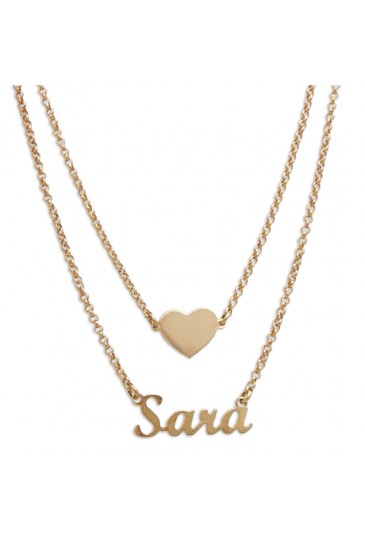 Collana Nome Sara Doppio Filo Argento Rosegold Cuore Made In Italy Miss Miss 1255.6.R