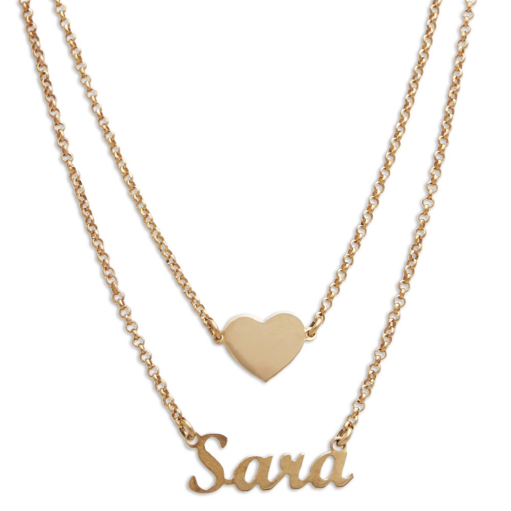 Collana con nome e cuore in argento sterling - Targhetta personalizzata - Gioiello ricordo per ragazze - Carattere classico - Ciondolo in argento a doppio spessore - Italia
