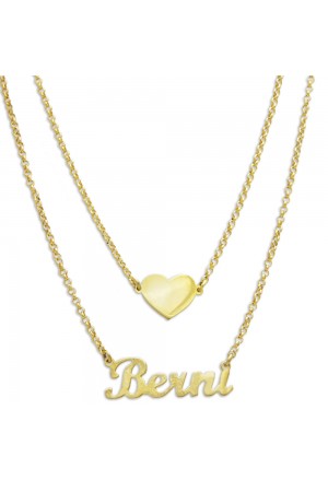 Collana Nome Berni Doppio Filo Argento Gold Cuore Made In Italy Miss Miss 1255.6.G