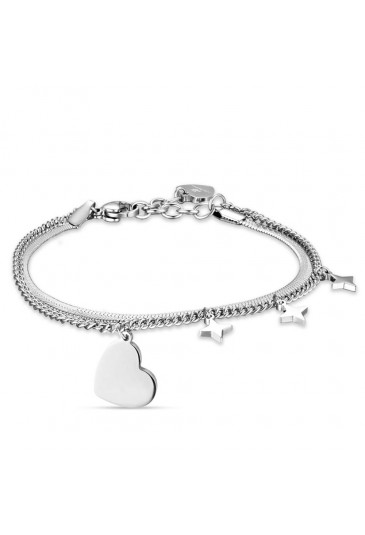 Bracciale Luca Barra Doppio Filo Charm Stelle Cuore Acciaio BK2261