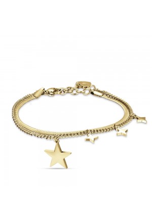 Bracciale Luca Barra Doppio Filo Charm Stelle Acciaio Dorato BK2264