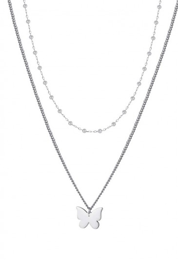 Collana Luca Barra Doppio Filo Perle Bianche Charm Farfalla Acciaio CK1675
