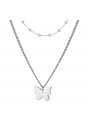 Collana Luca Barra Doppio Filo Perle Bianche Charm Farfalla Acciaio CK1675