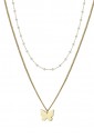 Collana Luca Barra Doppio Filo Perle Bianche Charm Farfalla Acciaio Dorato CK1677