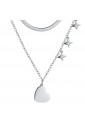 Collana Girocollo Luca Barra Doppio Filo Charm Stelle Cuore Acciaio CK1685