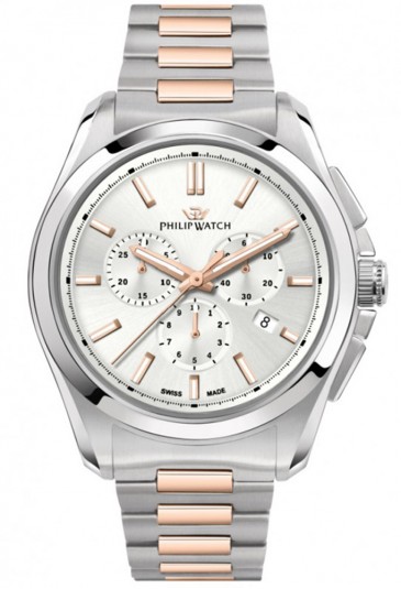 Orologio Philip Watch Amalfi Cronografo Datario Cinturino Bicolore Quadrante Bianco Uomo R8273618005