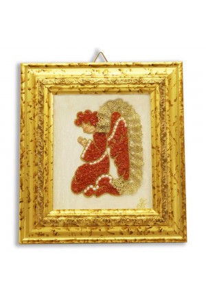 Quadro Angelo Custode Artigianale Coralli Fatto A Mano Made In Italy Cornice Dorata Misura 15x17 Adriana Xhilone 107-OP