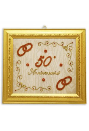 Quadro Nozze Oro Corallo Fatto A Mano Made In Italy Misura 25x22 Regalo 50 Anniversario Matrimonio Xhilone LC 134/5