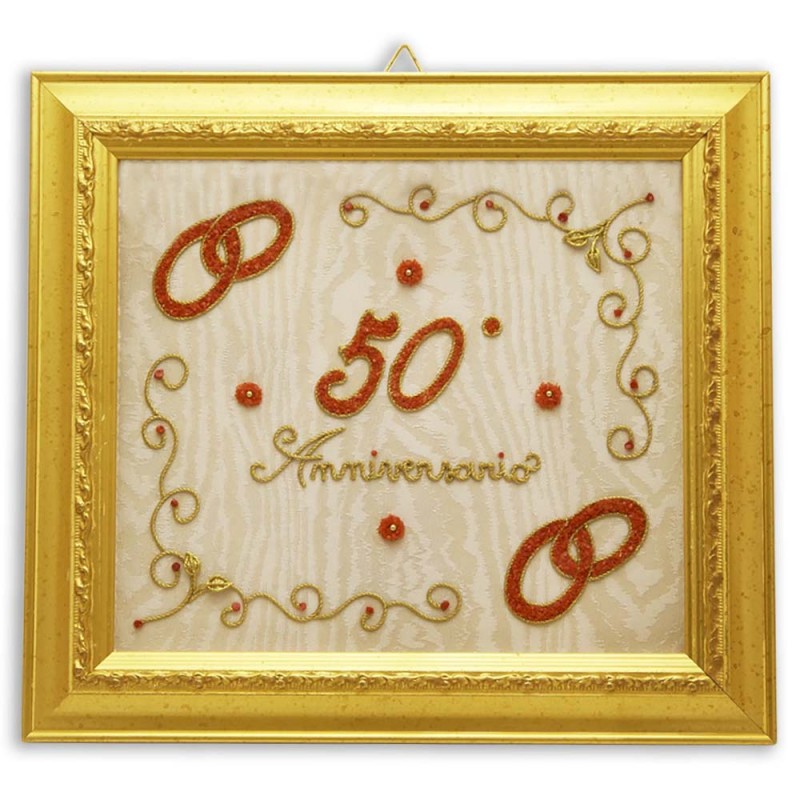 Quadro Nozze Oro Corallo Misura Regalo 50 Anniversario Matrimonio