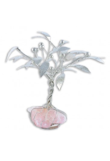 Albero Di Ulivo Argentato Pietra Naturale Quarzo Rosa Regalo Matrimonio Cristalloterapia NFC FT62VRP