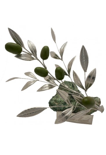 Ramo Di Ulivo Argentato Pietra Naturale Fuchsite Verde Regalo Matrimonio Cristalloterapia 20x17 NFC R6FPCFM