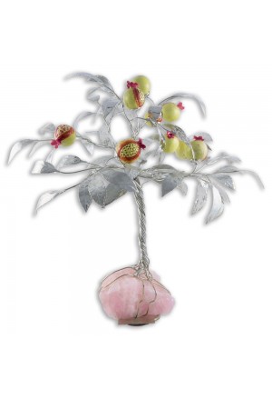 Albero Di Melograno Argentato Pietra Naturale Quarzo Rosa Regalo Matrimonio Cristalloterapia 29x25 Big NFC ALNPKFM