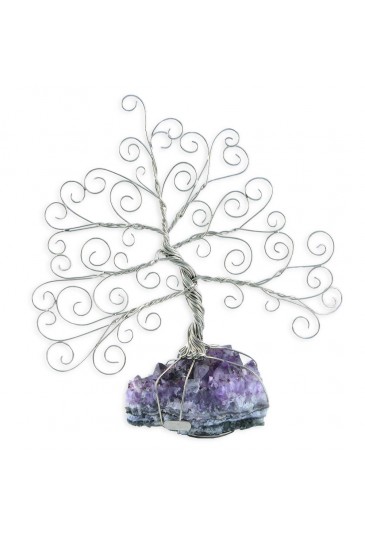 Albero Della Vita Argentato Pietra Naturale Ametista Viola Regalo Matrimonio Cristalloterapia Medium NFC MAK11RP