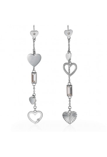 Orecchini Lunghi Brosway Chant Pendenti Cuori Acciaio Cristalli Swarovski Bianchi BAH33