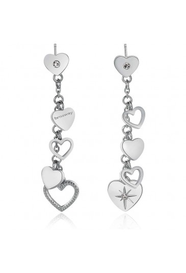 Orecchini Lunghi Brosway Chant Pendenti Cuori Acciaio Cristalli Swarovski Bianchi BAH34