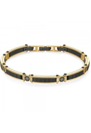 Bracciale Semirigido Brosway Backliner Rosa Dei Venti Acciaio Gold Nero Uomo BBC12