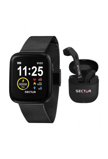 Smartwatch Orologio Sector S-04 Fitness Running Waterproof Acciaio Nero Maglia Milano + Cuffie Misura Small R3253158004