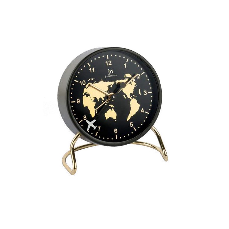 Sveglia Orologio Quarzo Metallo Nero Mappomondo Lowell JA7098-N