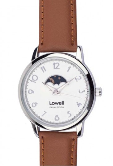 Orologio Polso Lowell Solo Tempo Fasi Lunari Acciaio Cinturino Pelle Marrone Uomo PL4880-0127