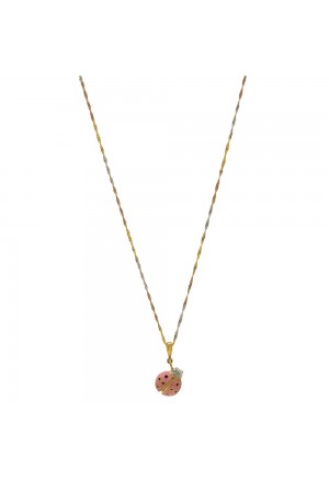 Collana Girocollo Coccinella Smalto Rosa Diamanti Oro 18kt Fantasia Monile C35120B