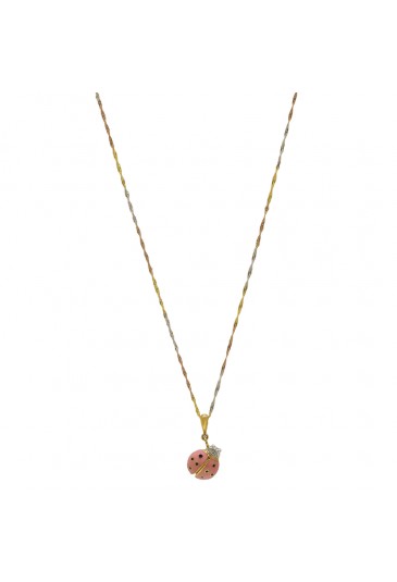 Collana Girocollo Coccinella Smalto Rosa Diamanti Oro 18kt Fantasia Monile C35120B